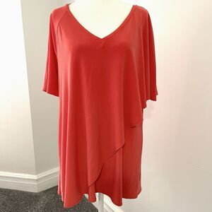 Soft Surroundings Madeline Tunic Top Womens Large Asymmetric Stretch Knit Coral